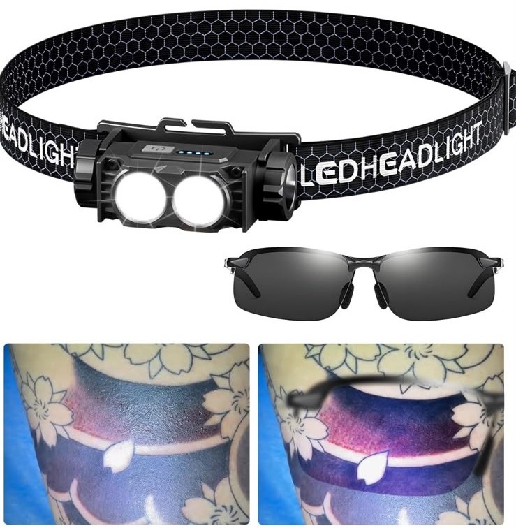 Tattoo Gizmo Ink Vision Pro Precision Lighting Kit – Rechargeable LED Head Lamp with Anti-Reflection Glasses Gallery
